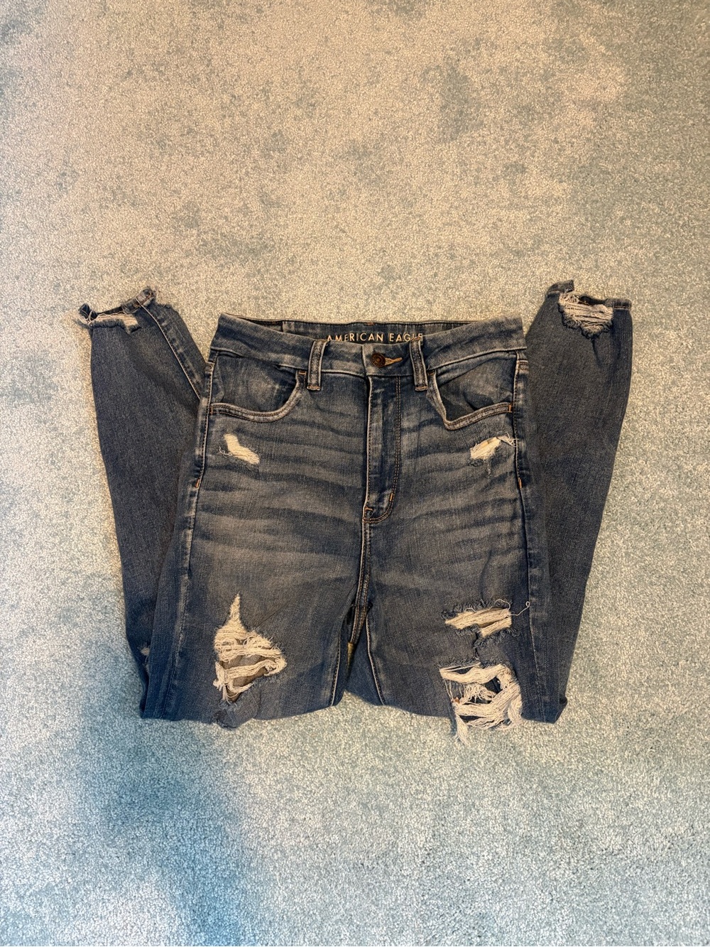 American Eagle Outfitters Ripped Mid-Blue Skinny Jeans